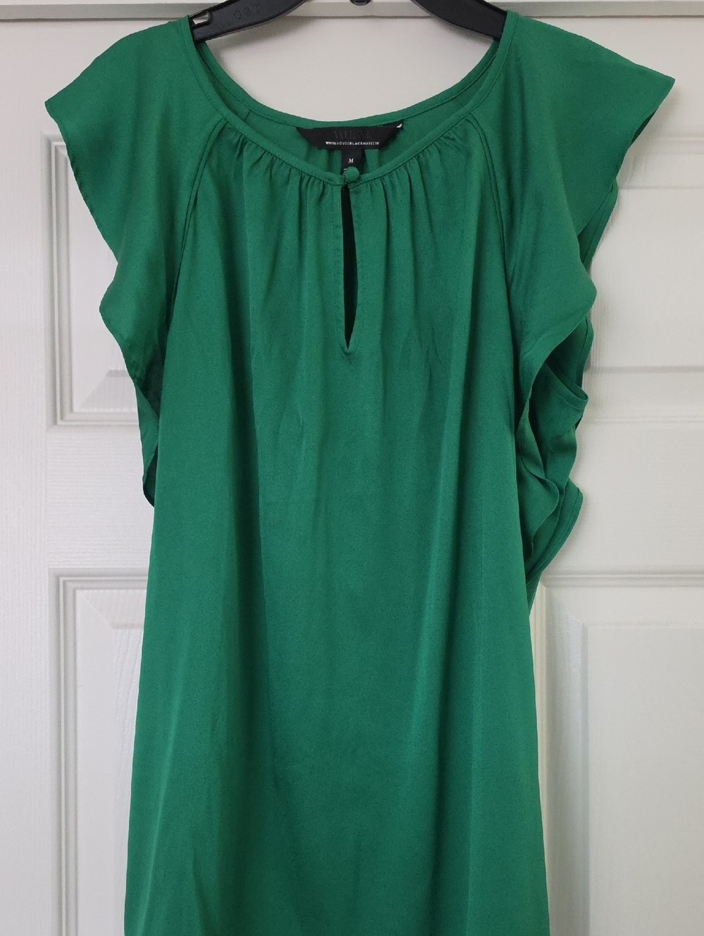 White House Black Market Green Cap-Sleeve Keyhole Blouse M
